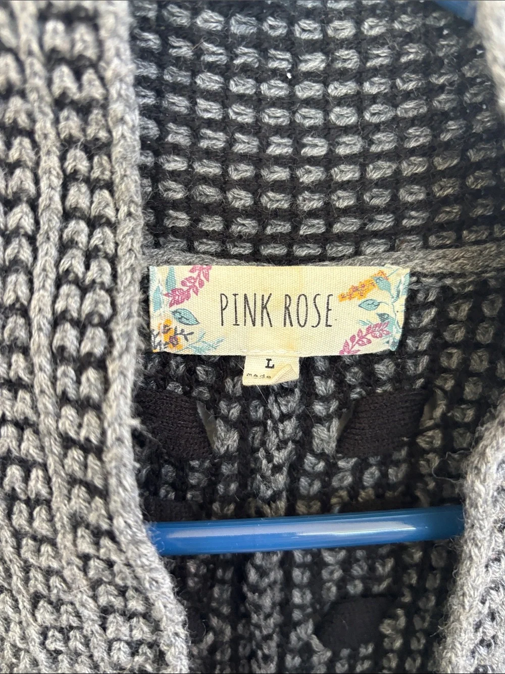 Pink Rose Gray Open-Front Knit Cardigan sz L